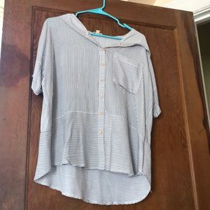 Hooded siky stripped blouse